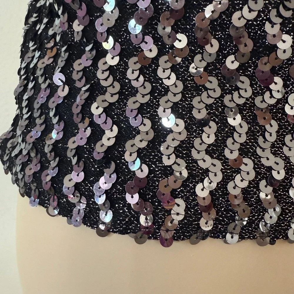 VTG Sparkly Sequin Halter Top M Sleeveless Glittery Party Night Club Disco Y2K - Picture 12 of 15